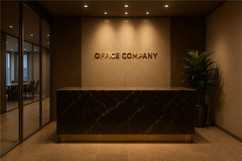 おしゃれなオフィスエントランス・受付のデザインの画像
